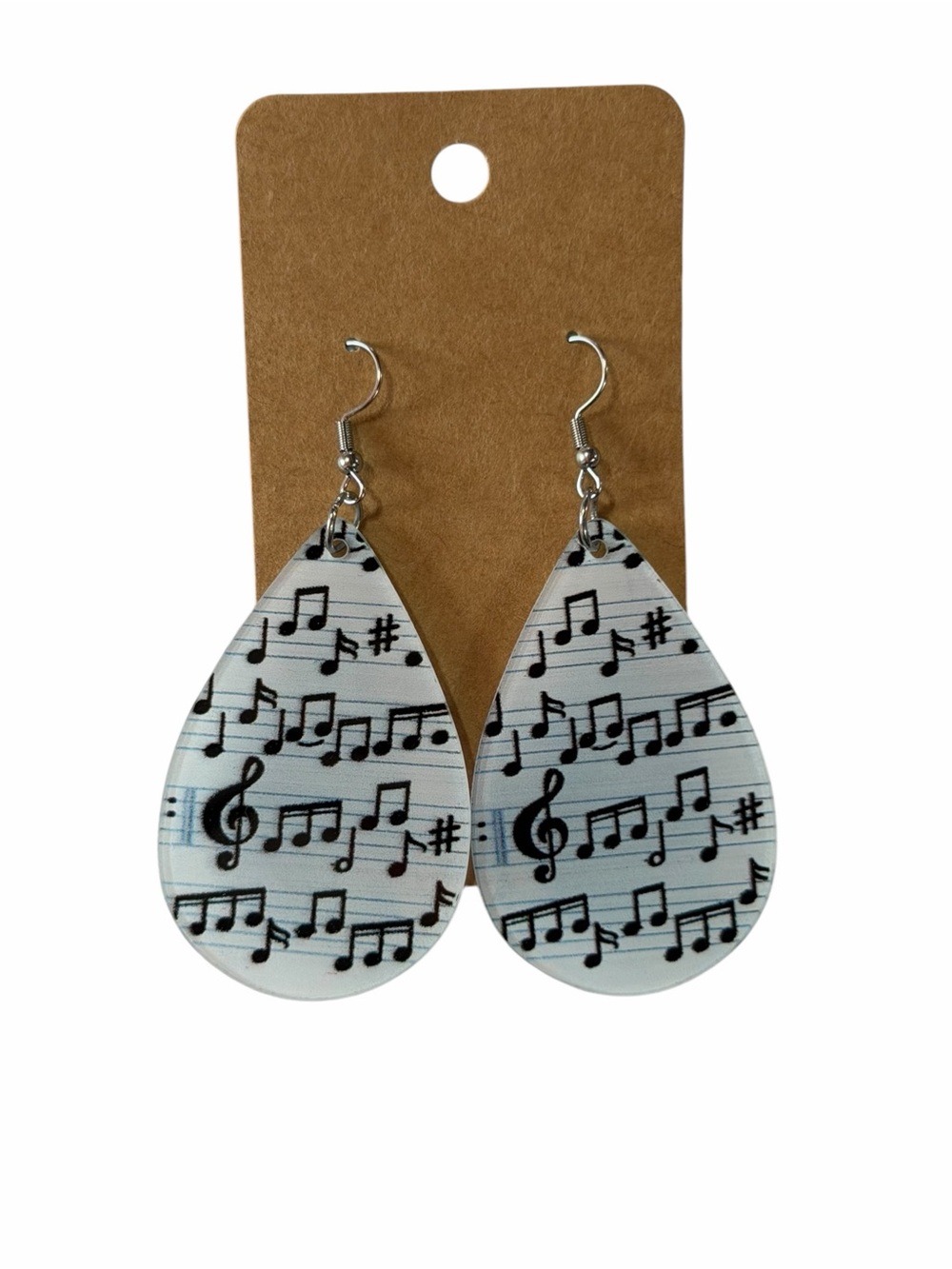 Music Note Teardrop Earrings - White and Black